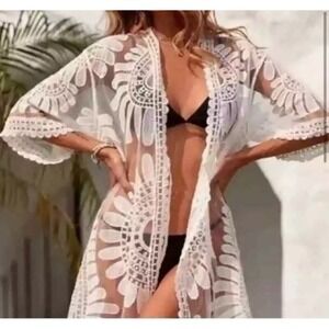 Rebellion Again‎ Women's  Size M embroidered Bohemian Lace Duster CoverUp Boho